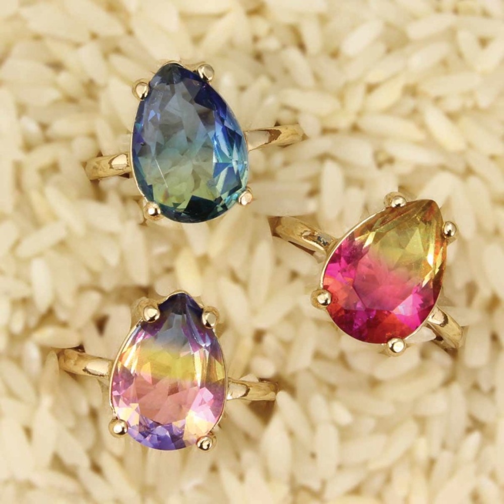 ZAD Crystal Vistas Ombre Teardrop Gold Ring